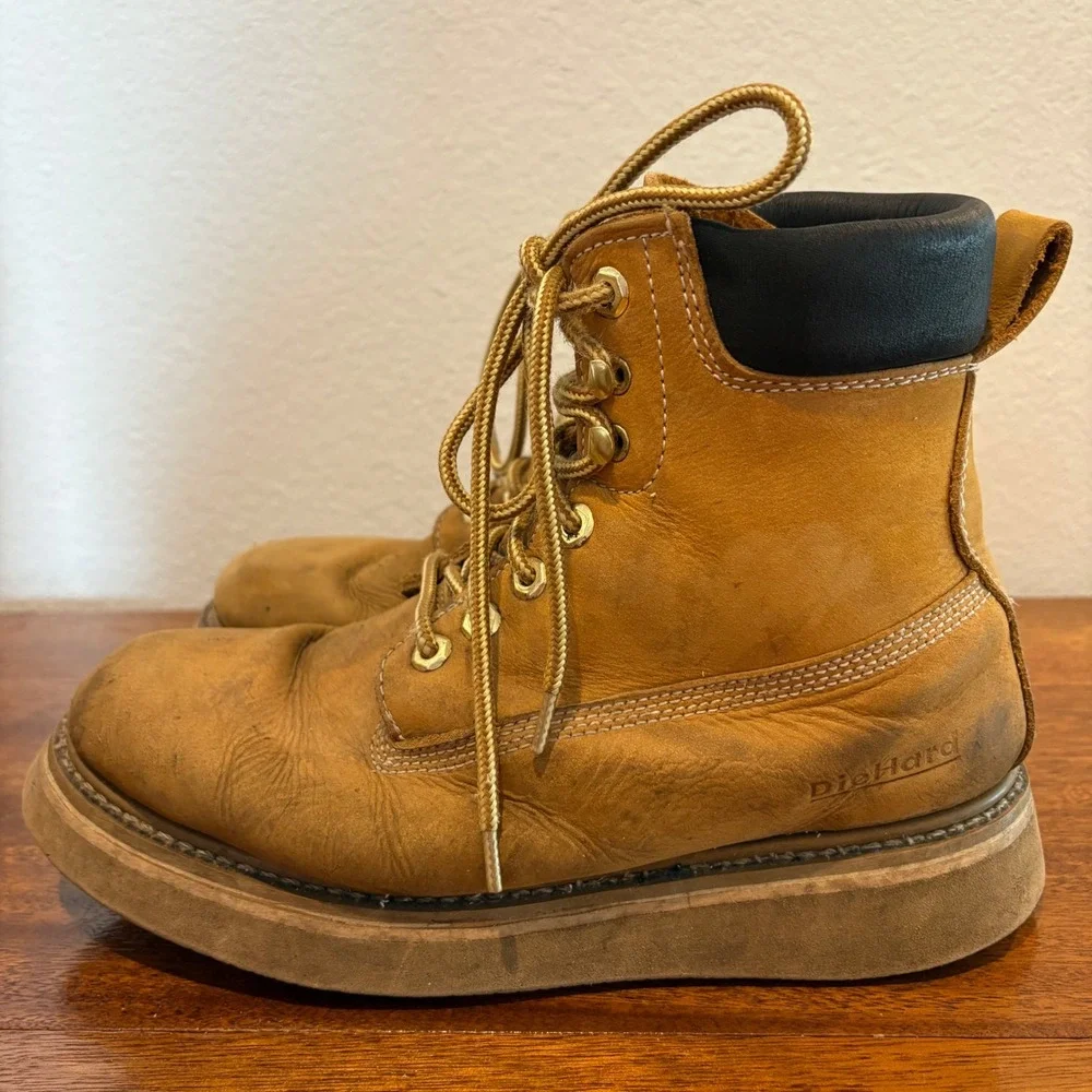 DieHard Work Boots Tan Leather Lace Up‎ Lace Up Cap Toe Mens Workwear Size 7.5 D